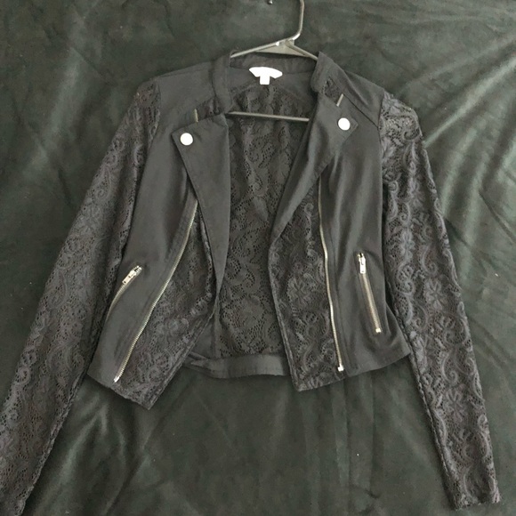 Black Blazer with Lace and Zipper Detailing - Picture 1 of 2